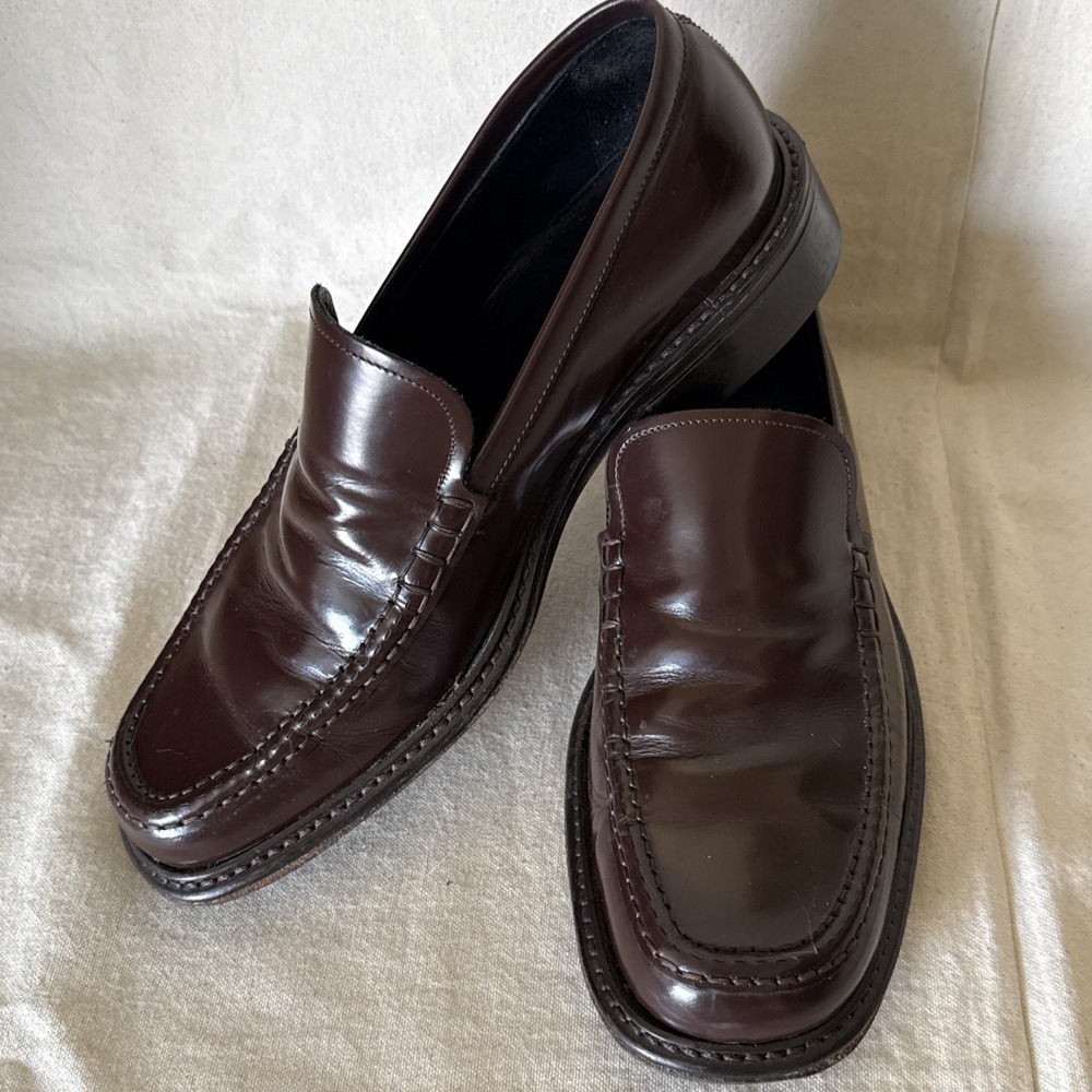 J.Crew Mens 10 Brown Leather Loafers Made In Italy Slip On Dress Shoes Moc Toe